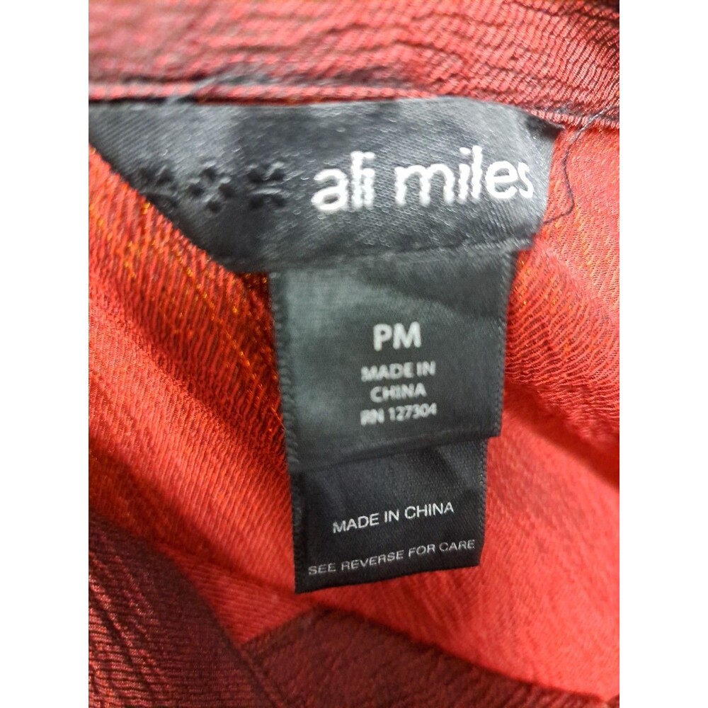 Ali Miles Shirt Jacket Burgundy Crinkle Bold Buttons Artsy Retro Top MP - Picture 7 of 9